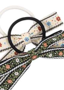 Konges Slojd - Gumki do włosów RIBBON BOW - BEIGE/BLACK