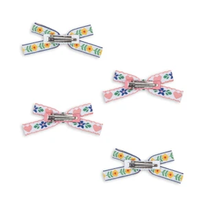 Konges Slojd - 4 spinki do włosów MINI BOW - WHITE/ROSE