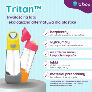 B.BOX Bidon dla dziecka - butelka na wodę ze słomką tritanowa 600ml - Emerald Forest