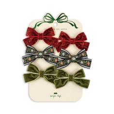 Konges Slojd - Spinki do włosów z kokardami Micky 6-pak - RED/GREEN