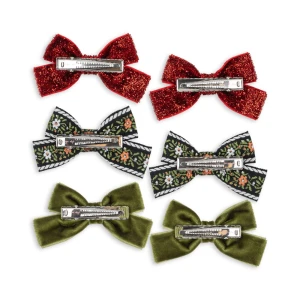 Konges Slojd - Spinki do włosów z kokardami Micky 6-pak - RED/GREEN