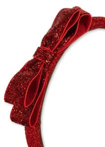 Konges Slojd - Opaska do włosów z kokardką Velvet Bow - RED/GLITTER